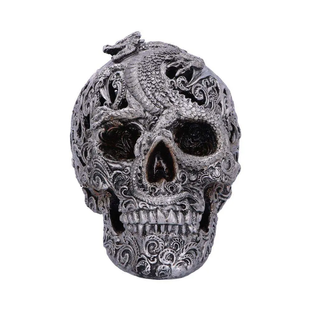 Figurine skull ornament silver cranial drakos